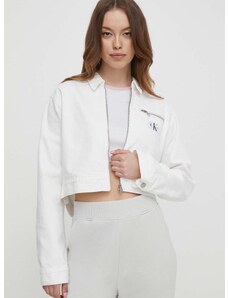 Rifľová bunda Calvin Klein Jeans dámska, biela farba, prechodná, oversize, J20J222793