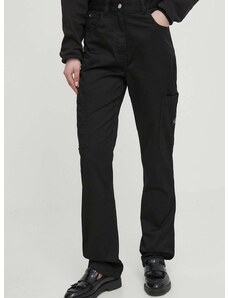 Nohavice Calvin Klein Jeans dámske,čierna farba,rovné,vysoký pás,J20J223117