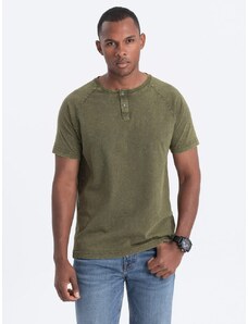 Ombre Clothing Olivové tričko na gombíky V4 S1757