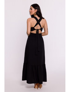 B281 Maxi šaty s odhaleným chrbtom - čierne