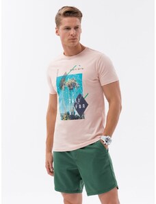 Ombre Clothing Jedinečné bavlnené svetlo ružové tričko V2 S1738