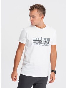 Ombre Clothing Biele tričko s nápisom V1 TSPT-0160