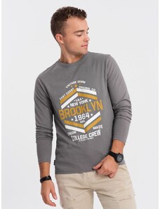 Ombre Clothing Šedé tričko s nápisom Brooklyn V1 LSPT-0117