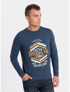 Ombre Clothing Modré tričko s nápisom Brooklyn V2 LSPT-0117
