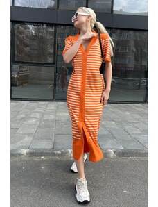 Madmext Oranžové zapínané úpletové dámske šaty Mg1648