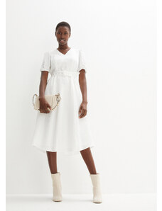 bonprix Šaty s opaskom z čistého plátna s dierkovanou výšivkou, farba biela
