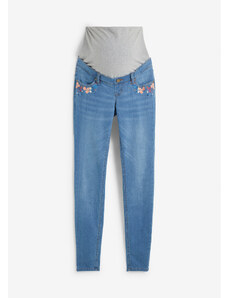 bonprix Materské džínsy s výšivkou, Skinny, farba modrá