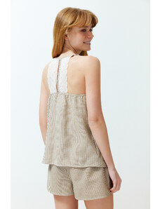 Trendyol Brown Back Lace Detailed Woven Pajamas Set