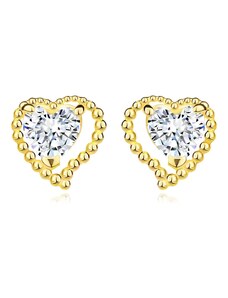 Šperky Eshop - Náušnice v žltom 375 zlate - štruktúrované srdce so srdiečkovým zirkónom S5GG259.12