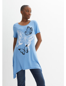 bonprix Dlhé tričko s cípmi a motýlikovým vzorom, farba modrá
