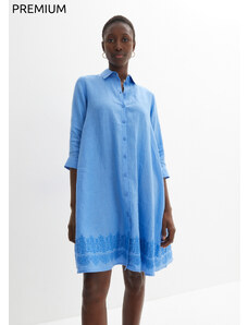 bonprix Košeľové šaty z plátna, dierkovaná výšivka, farba modrá, rozm. 36