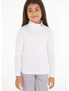 Detské tričko s dlhým rukávom Calvin Klein Jeans biela farba, s rolákom