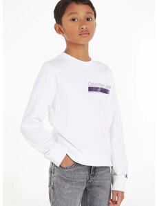 Detská mikina Calvin Klein Jeans biela farba, s potlačou