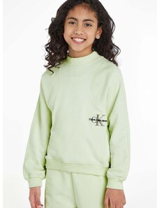 Detská mikina Calvin Klein Jeans zelená farba, jednofarebná