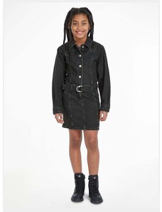 Dievčenské rifľové šaty Calvin Klein Jeans čierna farba, mini, áčkový strih