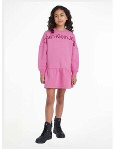 Dievčenské bavlnené šaty Calvin Klein Jeans fialová farba, mini, áčkový strih