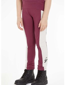 Detské legíny Calvin Klein Jeans bordová farba, vzorované