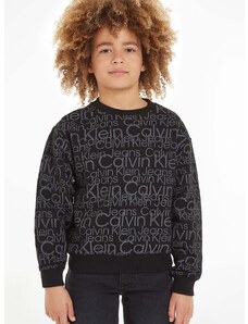 Detská bavlnená mikina Calvin Klein Jeans čierna farba, s kapucňou, vzorovaná