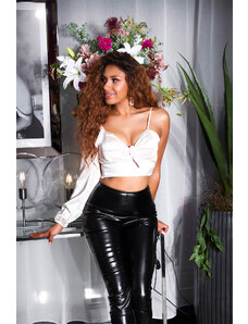 Style fashion Sexy One-Arm Satin-Look Crop Top
