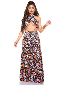 Style fashion Sexy Set Wide Leg Pants+3in1 Bandeau Top Patterned