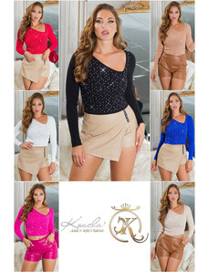Style fashion Sexy crop sweater with an asymmetrical neckline