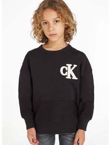 Detská bavlnená mikina Calvin Klein Jeans čierna farba, s nášivkou