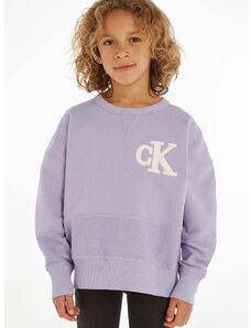 Detská bavlnená mikina Calvin Klein Jeans fialová farba, s nášivkou