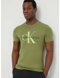 Bavlnené tričko Calvin Klein Jeans pánsky,zelená farba,s potlačou,J30J320806