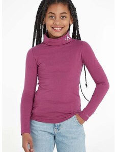 Detské tričko s dlhým rukávom Calvin Klein Jeans fialová farba, s rolákom