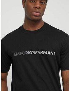 Bavlnené tričko Emporio Armani pánske, čierna farba, s nášivkou, 3D1TG3 1JPZZ