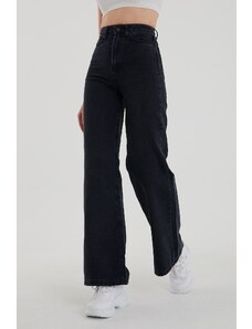 Livik Dámske čierne džínsové nohavice s vysokým pásom s voľnými nohavicami Lvk-001040a