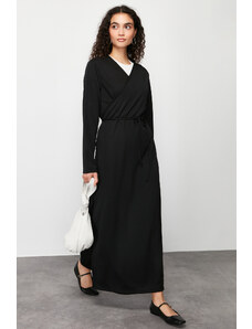 Trendyol Modest Čierne dvojradové jednoduché pletené modlitebné šaty s golierom s opaskom