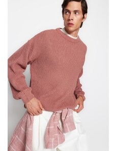 Trendyol Collection Dried Rose Oversize Fit Wide Fit Crew Neck Základný pletený sveter