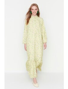 Trendyol Modest Svetložltá kvetinová polovičná sukňa Tkané šaty s volánom