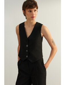 Trendyol Collection Čierna prémiová tkaná vesta s gombíkmi