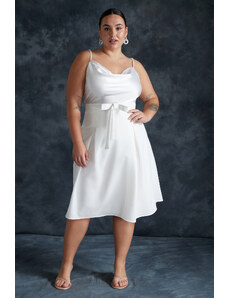 Trendyol Curve Biela detailne tkaná svadobná sukňa s vysokou stuhou