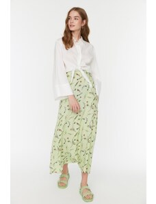 Trendyol Modest Zelená tkaná sukňa s vysokým pásom s kvetinovým vzorom