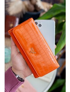 Garbalia Dámska technologická kožený krokodílový vzor Štýlová oranžová dámska peňaženka s veľkým držiakom na karty a priehradkou na mince