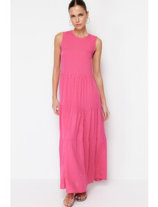 Trendyol Collection Ružové tkané šaty midi bez rukávov rovného strihu