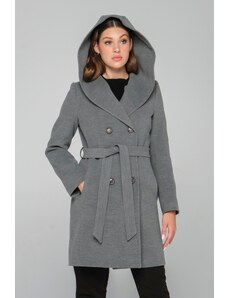 Olcay Podrobný dvojitý kabát s kapucňou sivý