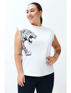 Trendyol Curve White Animal Patterned Padded Knitted Blouse