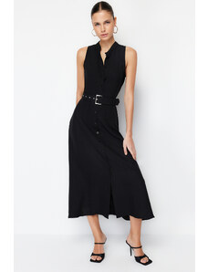 Trendyol Collection Midi tkané košeľové šaty s čiernym pásom