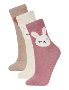 DeFacto Dievčenské 3-dielne bavlnené dlhé ponožky s potlačou zvieratiek