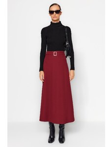 Trendyol Modest Vínová detailná tkaná sukňa s opaskom