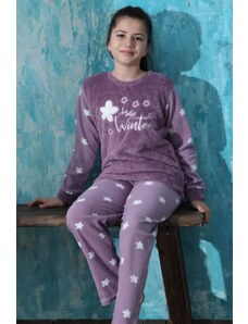 Pijamaevi Dievčenská súprava plyšového pyžama so vzorom vo fialovej farbe Hello Winter