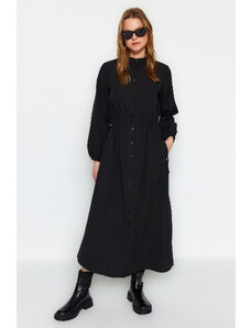 Trendyol Modest Čierne tkané bavlnené šaty s nastaviteľnými zarážkami v páse Detail