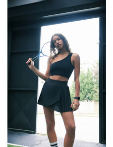 Trendyol Collection Prémiové čierne mikro plisované 2-vrstvové vnútorné šortky vreckové tenisové pletené športové šortky sukňa