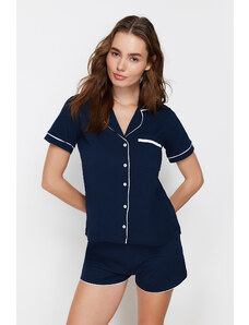 Trendyol Collection Námornícka modrá 100% bavlna so šortkami Pletená pyžamová súprava