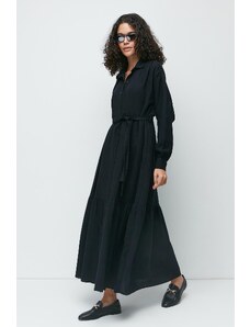 C&City Mušelínové šaty s dlhým rukávom z organickej bavlny 9128 čierne