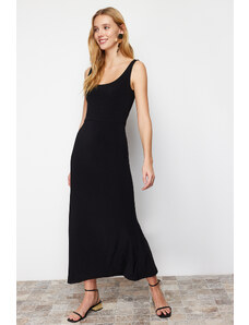 Trendyol Black Strap Skater/Waist Open Elastic Knitted Maxi Dress
